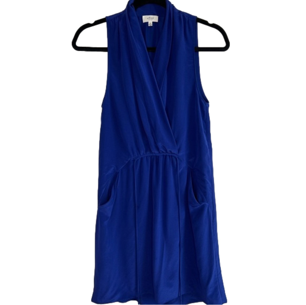 Aritzia Wilfred Royal Blue Silk Shirt Dress Size XXS - Picture 3 of 7